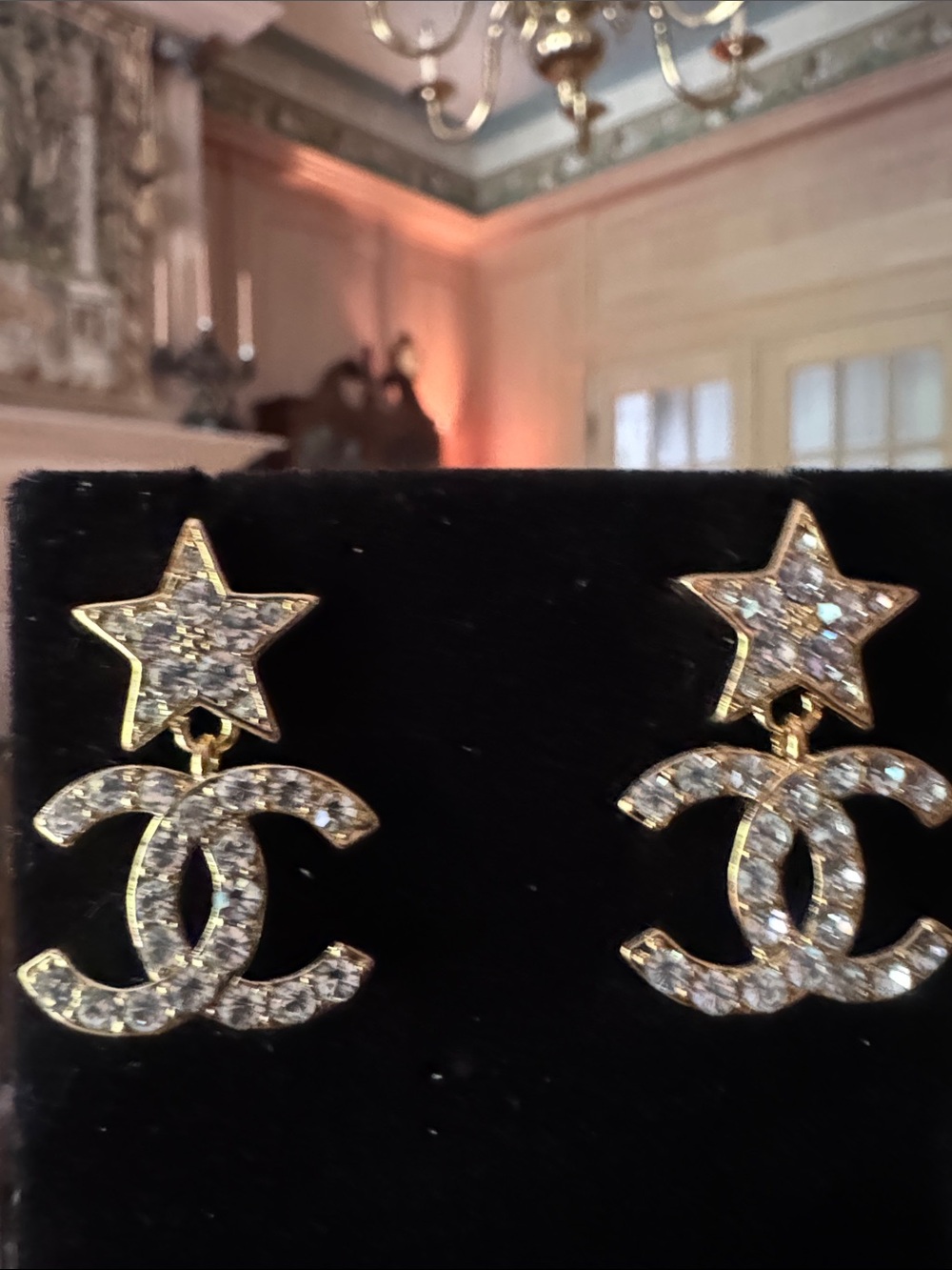 Earrings Gold Crystal Star CC Drop Earrings